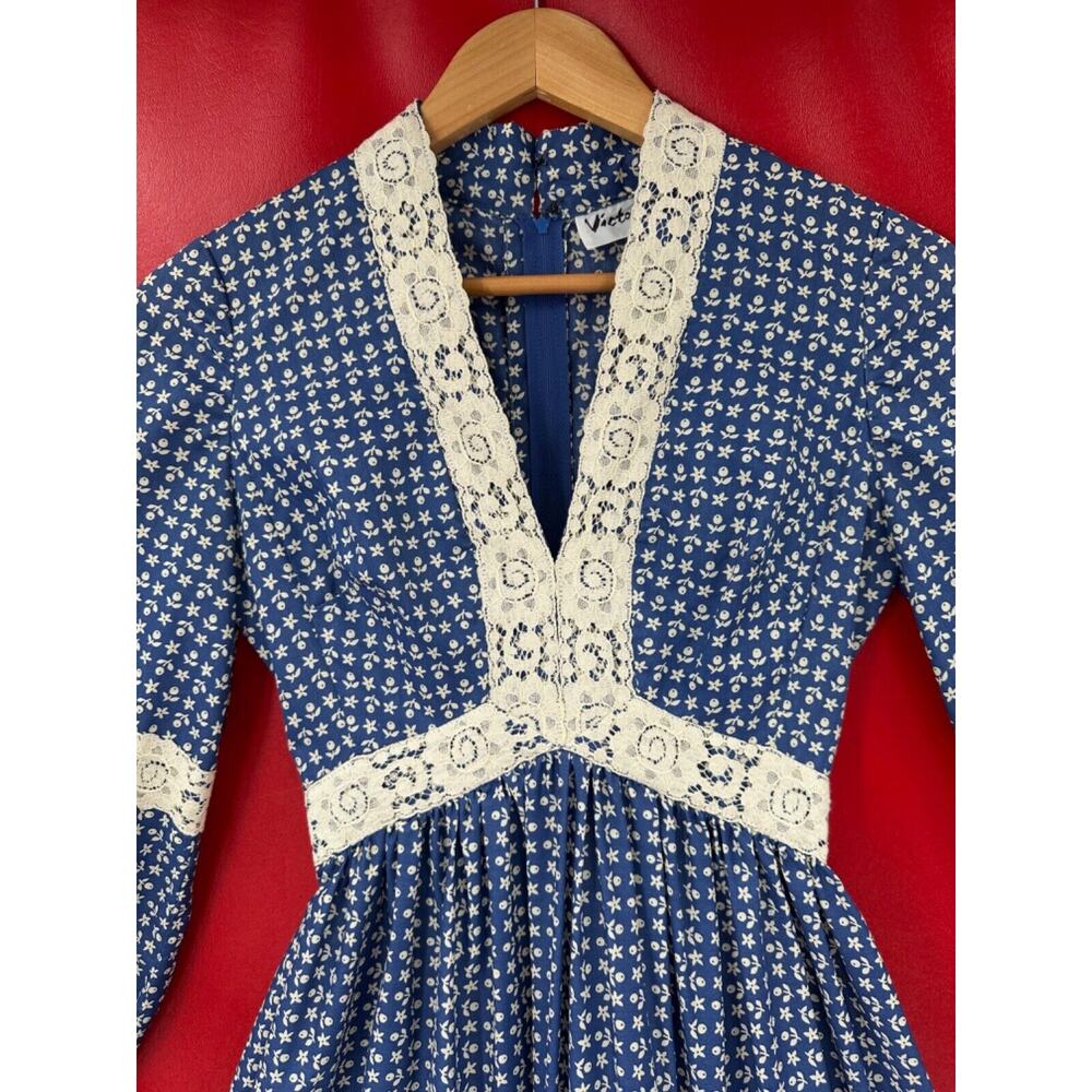 Vintage Victor Costa Calico Lace Cotton Hippie Mazi Dress Size XS to S - Picture 5 of 16